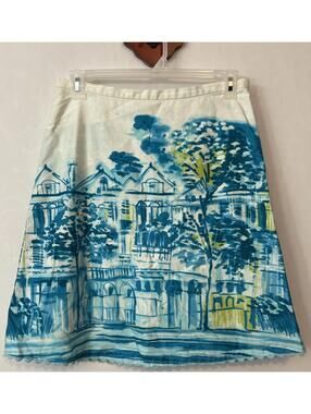 First Issue Womens 10 White City Print Knee-Length Lined Cotton Skirt! A3646